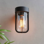 Endon Lucca Outdoor Wall Light in Textured Black and Clear Glass
