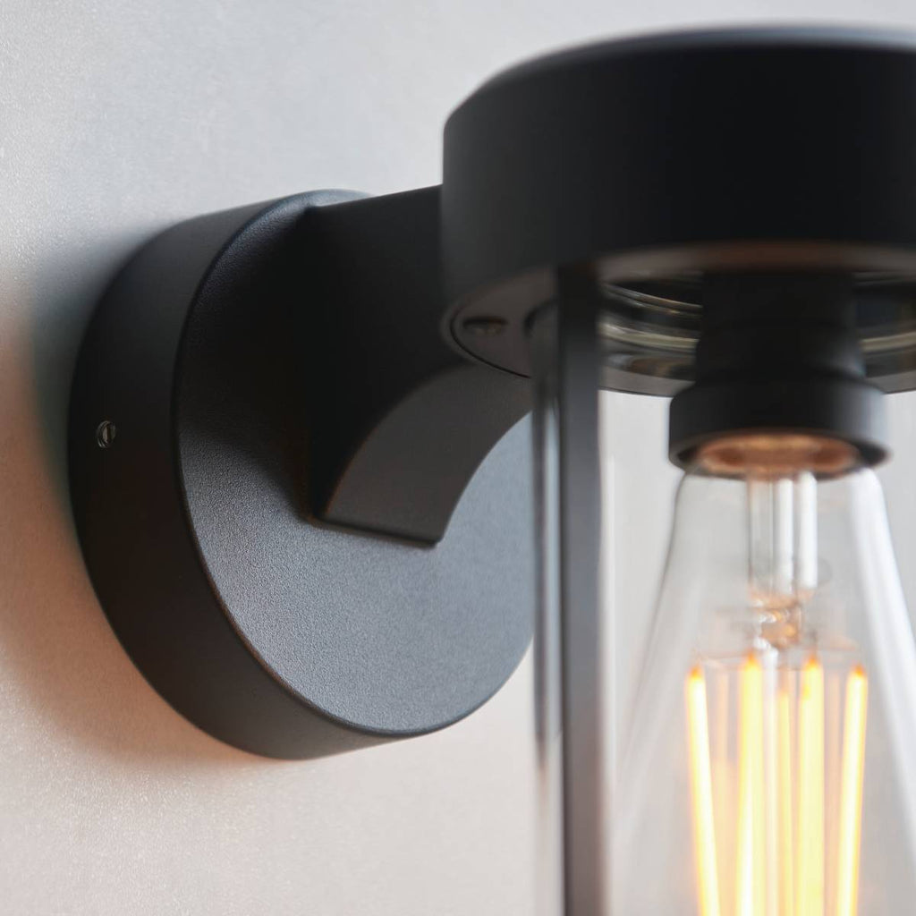 Endon Lucca Outdoor Wall Light in Textured Black and Clear Glass