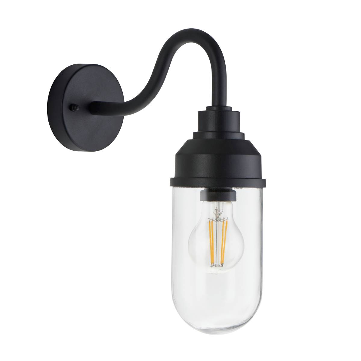 Endon Truro Outdoor Wall Light in Textured Black and Clear Glass