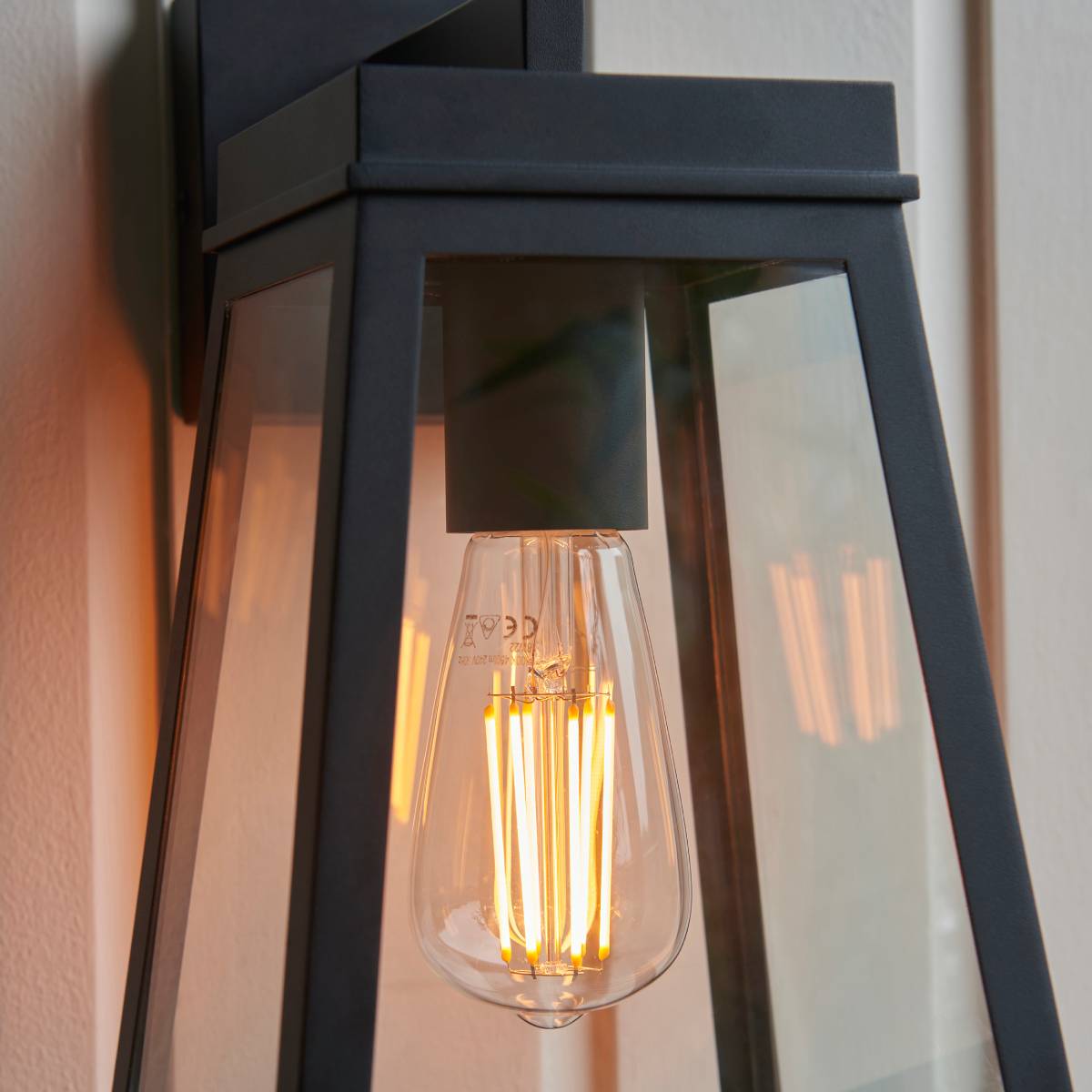 Endon Lymington Outdoor Wall Light in Textured Black and Clear Glass