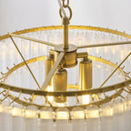 Endon Montpellier 3 Light Pendant Light in Brushed Aged Brass with Clear Ribbed Glass