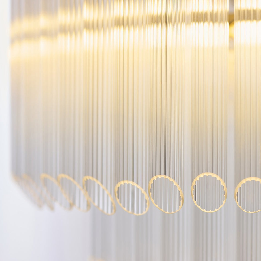 Endon Montpellier 3 Light Pendant Light in Brushed Aged Brass with Clear Ribbed Glass