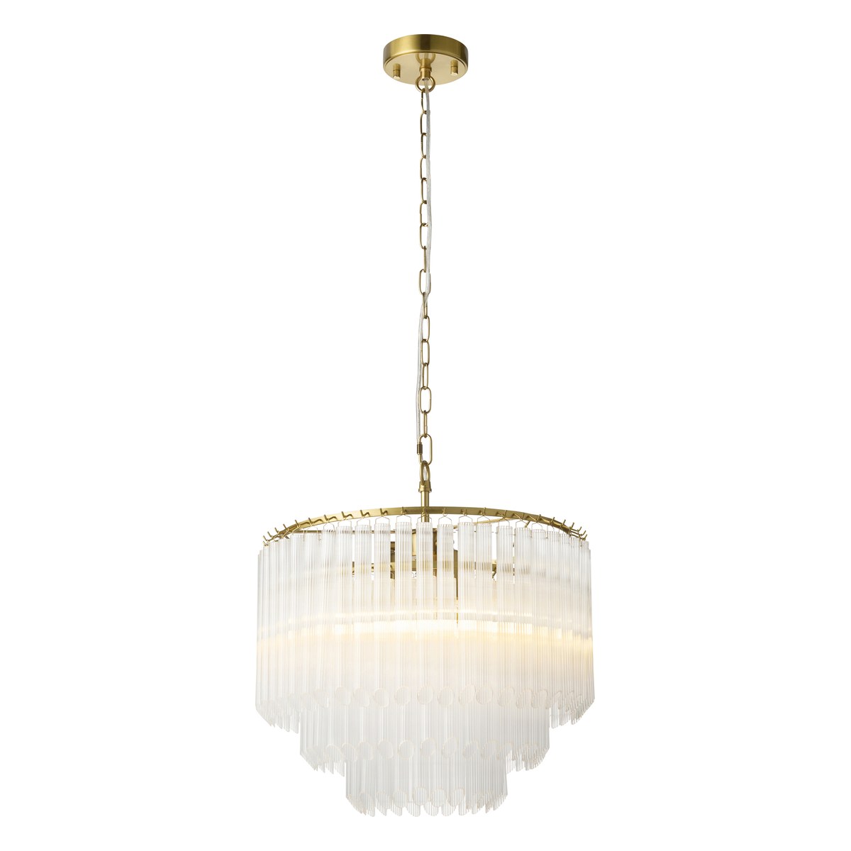 Endon Montpellier 3 Light Pendant Light in Brushed Aged Brass with Clear Ribbed Glass
