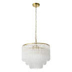 Endon Montpellier 3 Light Pendant Light in Brushed Aged Brass with Clear Ribbed Glass