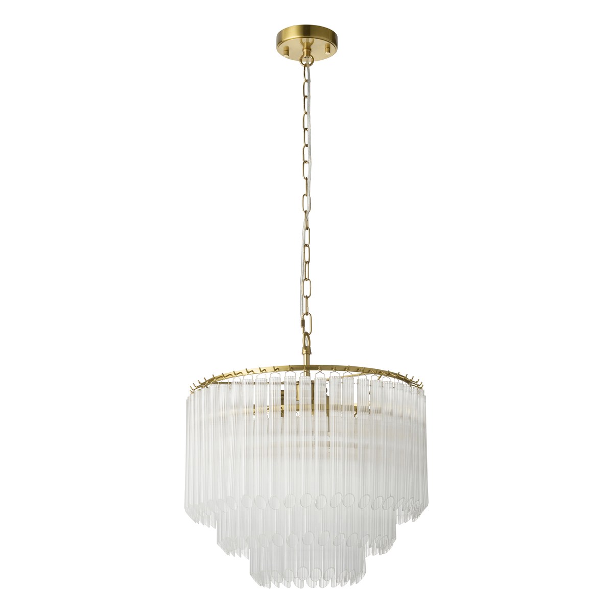 Endon Montpellier 3 Light Pendant Light in Brushed Aged Brass with Clear Ribbed Glass