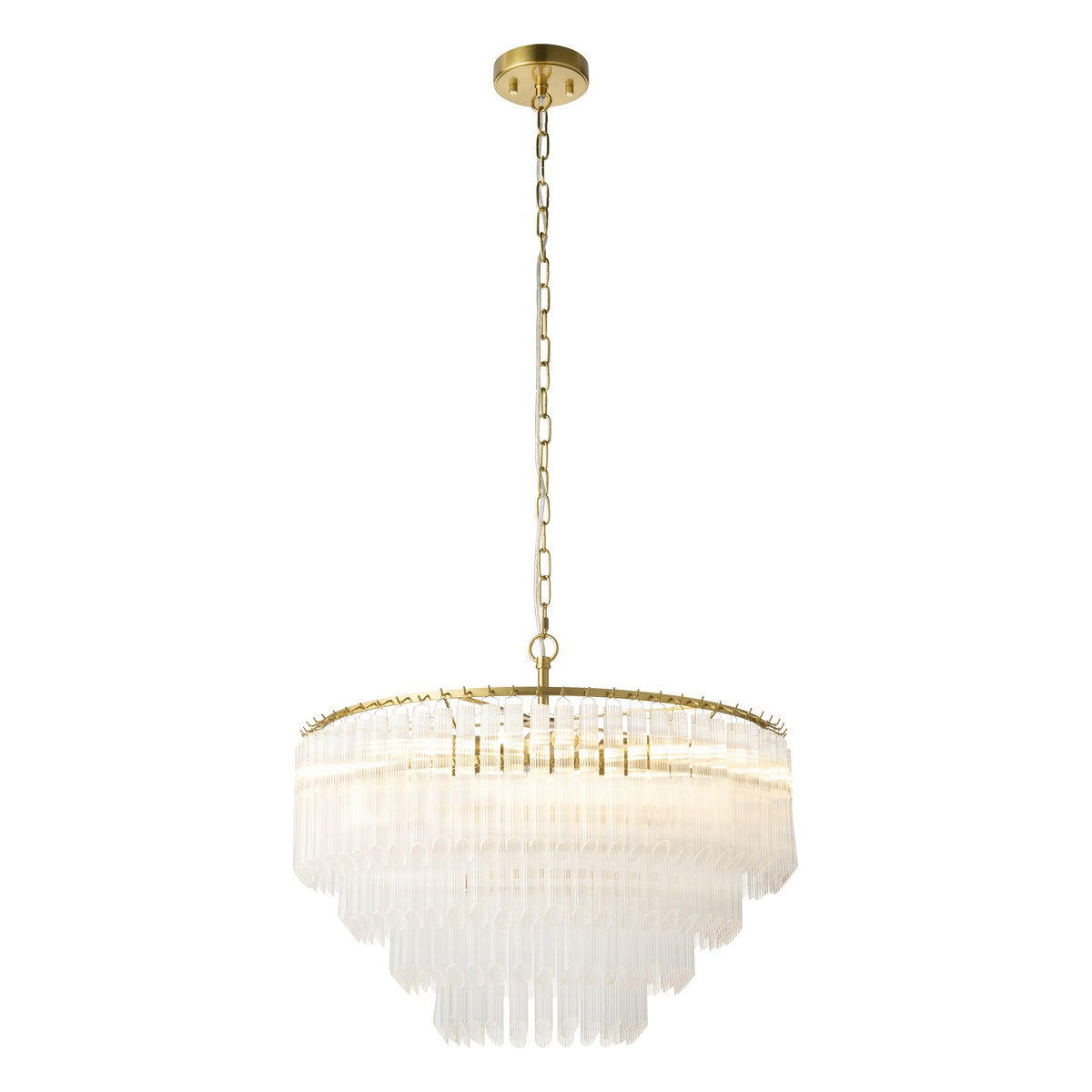 Endon Montpellier 6 Light Pendant Light in Brushed Aged Brass with Clear Ribbed Glass