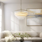 Endon Montpellier 6 Light Pendant Light in Brushed Aged Brass with Clear Ribbed Glass