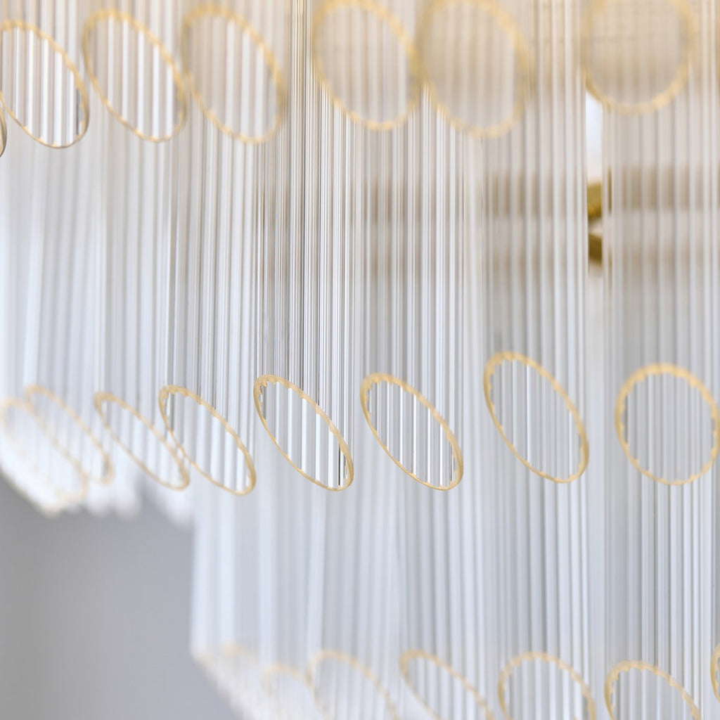 Endon Montpellier 6 Light Pendant Light in Brushed Aged Brass with Clear Ribbed Glass