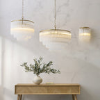 Endon Montpellier 6 Light Pendant Light in Brushed Aged Brass with Clear Ribbed Glass