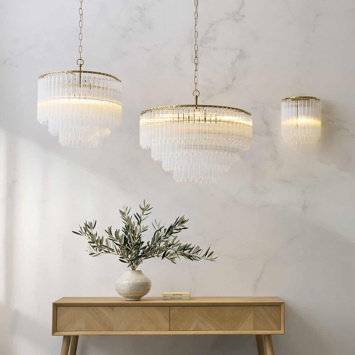 Endon Montpellier 6 Light Pendant Light in Brushed Aged Brass with Clear Ribbed Glass
