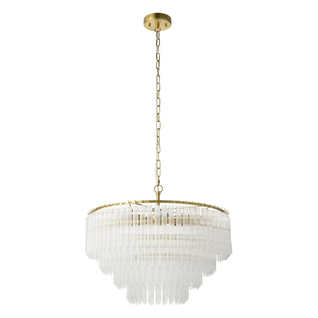 Endon Montpellier 6 Light Pendant Light in Brushed Aged Brass with Clear Ribbed Glass