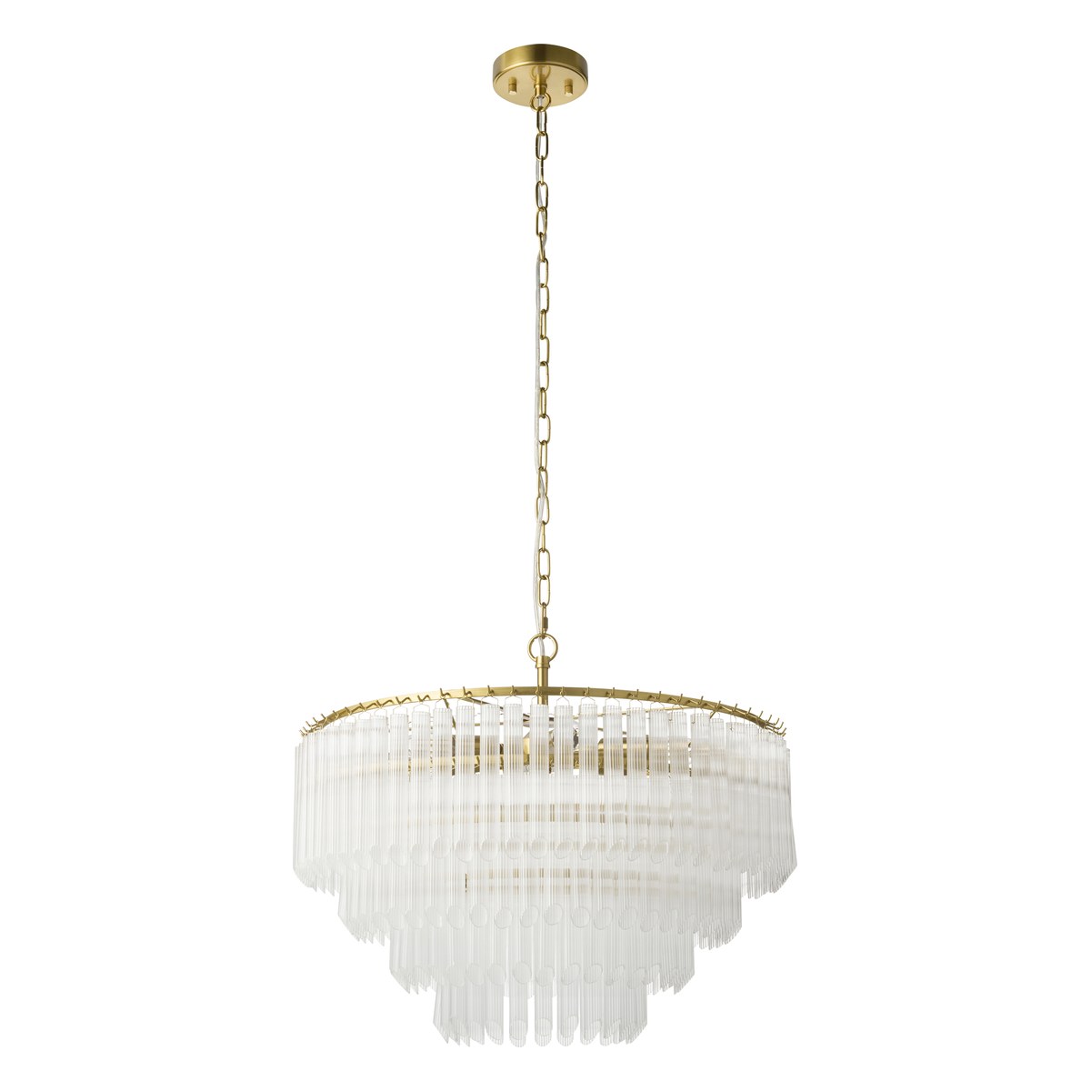Endon Montpellier 6 Light Pendant Light in Brushed Aged Brass with Clear Ribbed Glass
