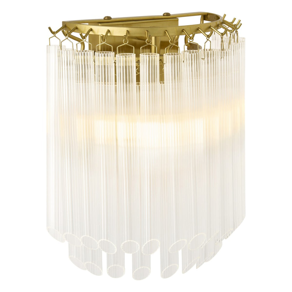 Endon Montpellier Wall Light in Brushed Aged Brass with Clear Ribbed Glass