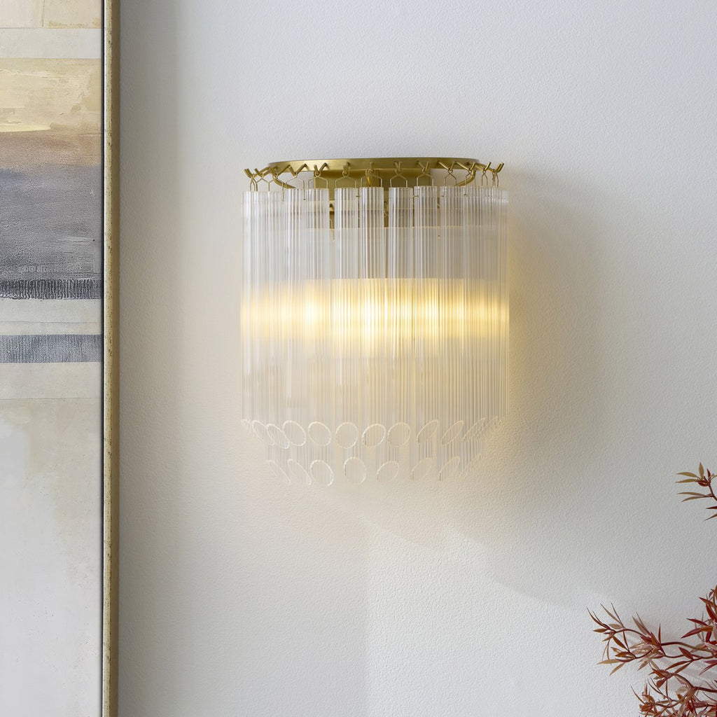 Endon Montpellier Wall Light in Brushed Aged Brass with Clear Ribbed Glass