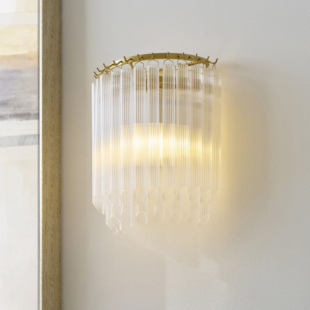 Endon Montpellier Wall Light in Brushed Aged Brass with Clear Ribbed Glass