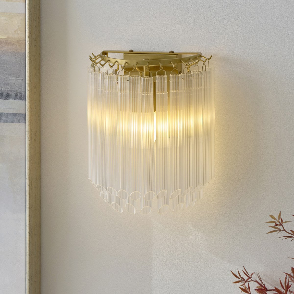 Endon Montpellier Wall Light in Brushed Aged Brass with Clear Ribbed Glass