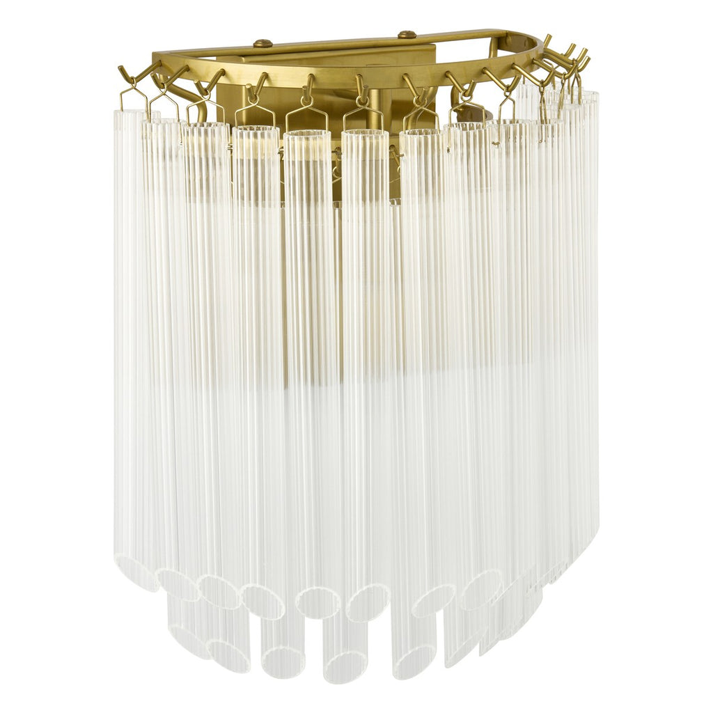 Endon Montpellier Wall Light in Brushed Aged Brass with Clear Ribbed Glass