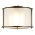 Endon Ridgeton Flush Ceiling Light in Antique Brass with Frosted Ribbed Glass