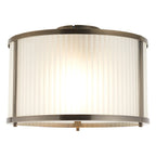 Endon Ridgeton Flush Ceiling Light in Antique Brass with Frosted Ribbed Glass