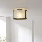 Endon Ridgeton Flush Ceiling Light in Antique Brass with Frosted Ribbed Glass