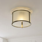 Endon Ridgeton Flush Ceiling Light in Antique Brass with Frosted Ribbed Glass