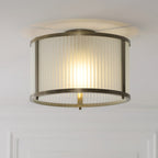 Endon Ridgeton Flush Ceiling Light in Antique Brass with Frosted Ribbed Glass