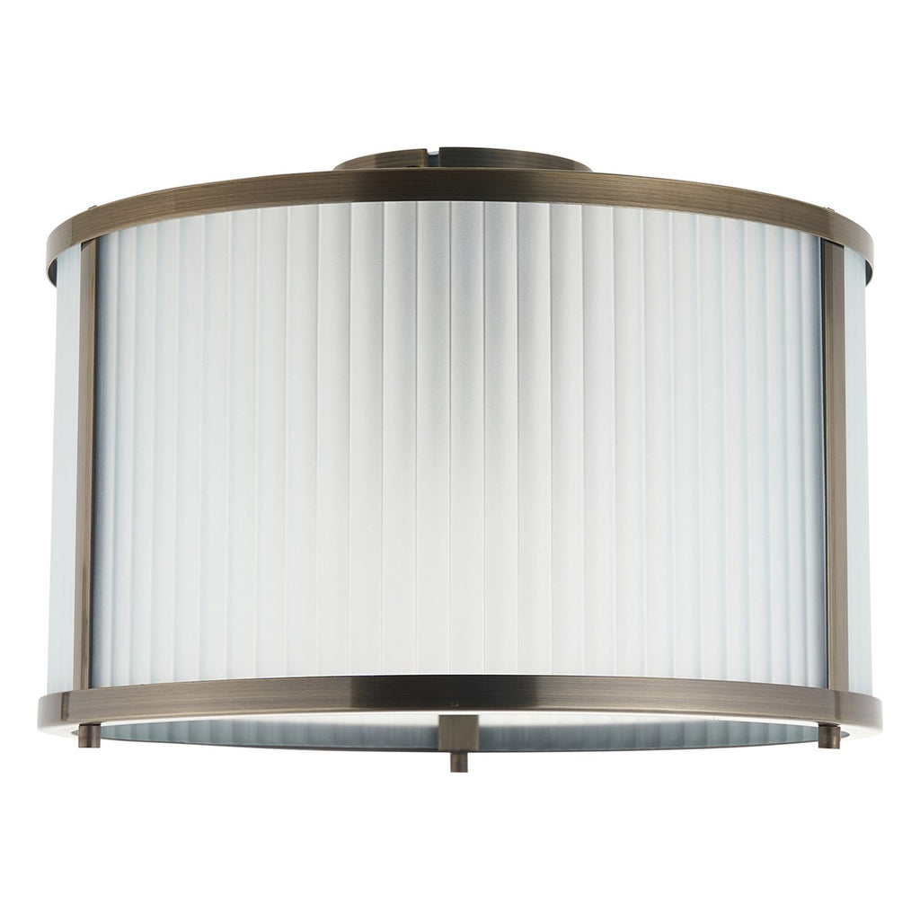 Endon Ridgeton Flush Ceiling Light in Antique Brass with Frosted Ribbed Glass