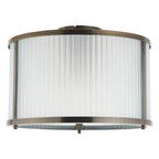 Endon Ridgeton Flush Ceiling Light in Antique Brass with Frosted Ribbed Glass
