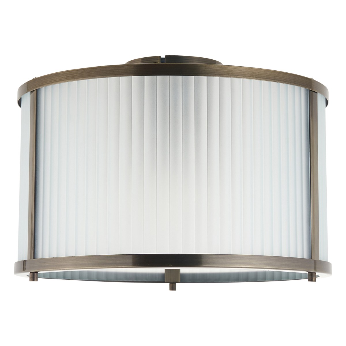 Endon Ridgeton Flush Ceiling Light in Antique Brass with Frosted Ribbed Glass