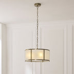 Endon Ridgeton 3 Light Pendant Light in Antique Brass with Frosted Ribbed Glass