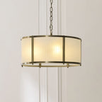 Endon Ridgeton 3 Light Pendant Light in Antique Brass with Frosted Ribbed Glass