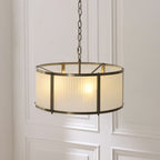 Endon Ridgeton 3 Light Pendant Light in Antique Brass with Frosted Ribbed Glass
