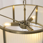 Endon Ridgeton 3 Light Pendant Light in Antique Brass with Frosted Ribbed Glass