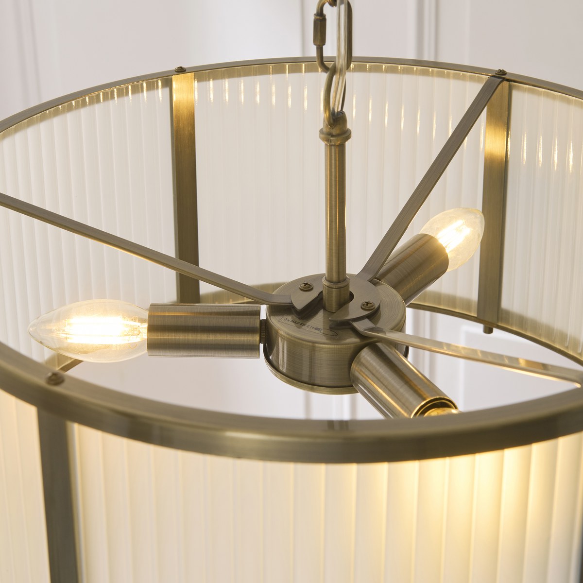 Endon Ridgeton 3 Light Pendant Light in Antique Brass with Frosted Ribbed Glass