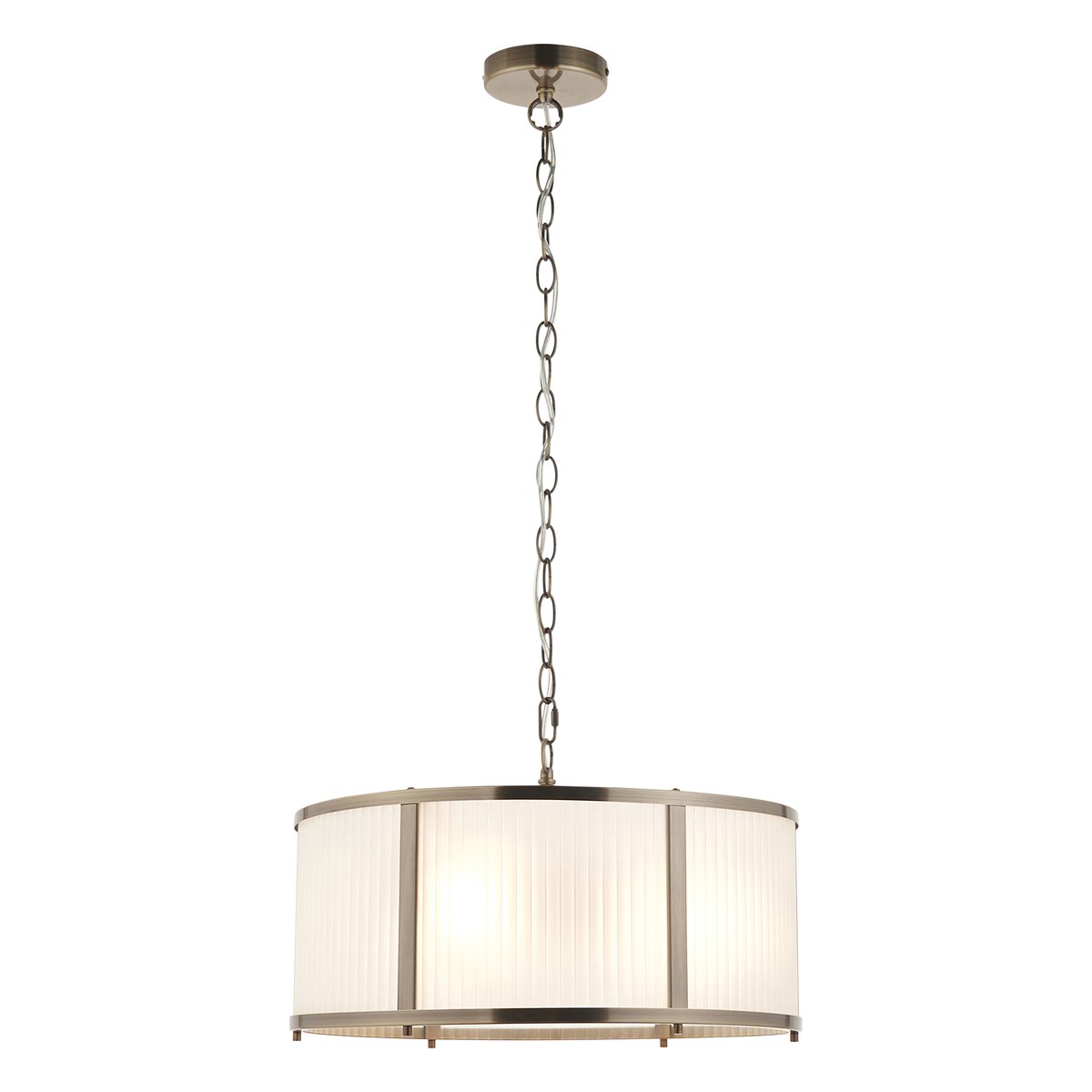 Endon Ridgeton 3 Light Pendant Light in Antique Brass with Frosted Ribbed Glass