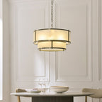 Endon Ridgeton 5 Light Tiered Pendant Light in Antique Brass with Frosted Ribbed Glass