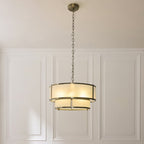 Endon Ridgeton 5 Light Tiered Pendant Light in Antique Brass with Frosted Ribbed Glass