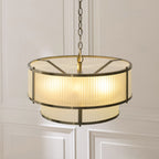Endon Ridgeton 5 Light Tiered Pendant Light in Antique Brass with Frosted Ribbed Glass
