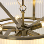 Endon Ridgeton 5 Light Tiered Pendant Light in Antique Brass with Frosted Ribbed Glass
