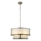 Endon Ridgeton 5 Light Tiered Pendant Light in Antique Brass with Frosted Ribbed Glass