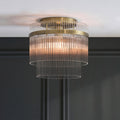 Marietta Flush Ceiling Fitting in Antique Brass with Clear Glass Rods