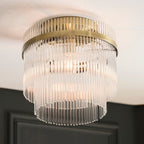 Marietta Flush Ceiling Fitting in Antique Brass with Clear Glass Rods