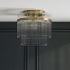 Marietta Flush Ceiling Fitting in Antique Brass with Clear Glass Rods