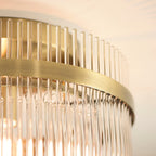 Marietta Flush Ceiling Fitting in Antique Brass with Clear Glass Rods