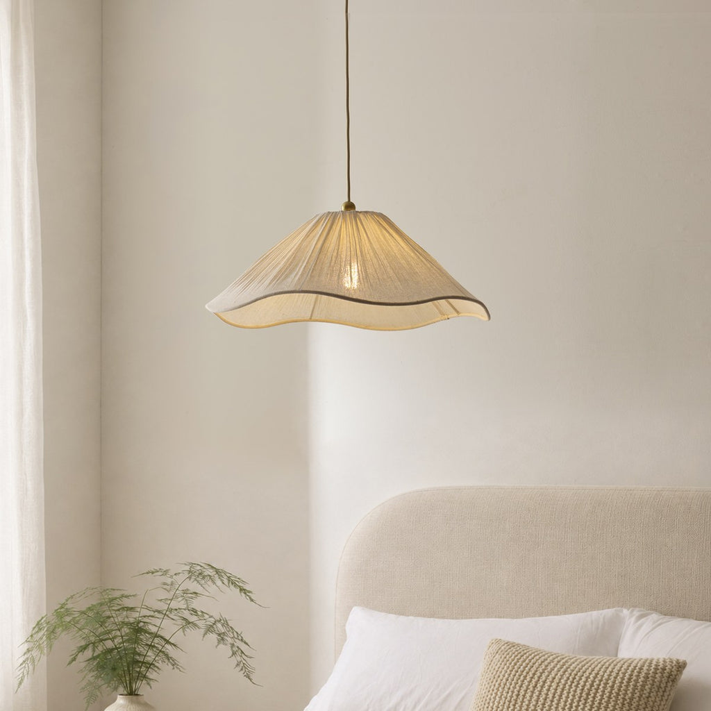 Endon Isabella Pendant Light in Brushed Aged Brass with Vintage White Scalloped Shade