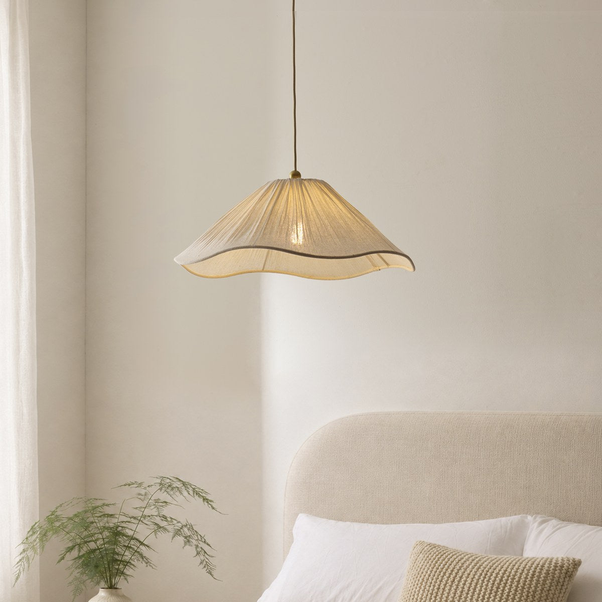 Endon Isabella Pendant Light in Brushed Aged Brass with Vintage White Scalloped Shade