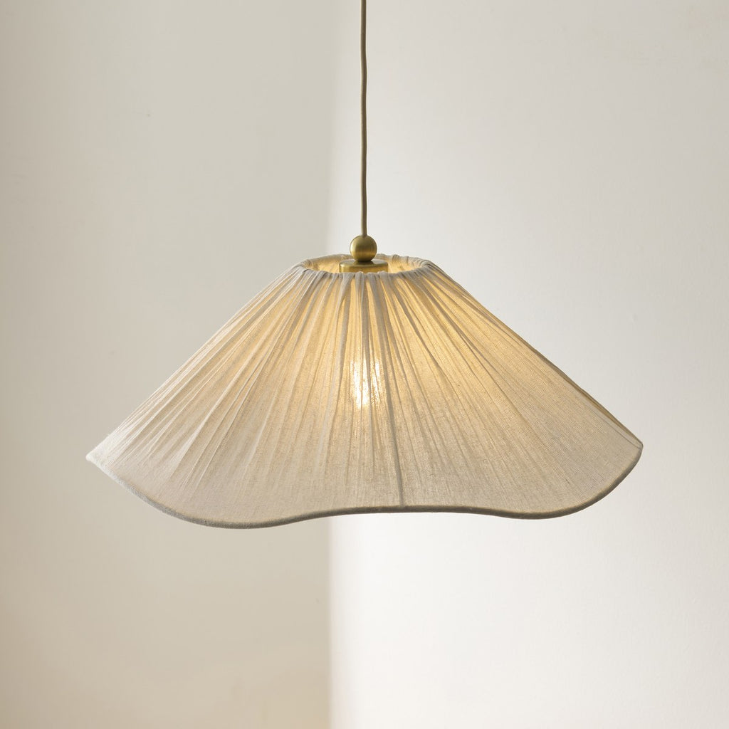 Endon Isabella Pendant Light in Brushed Aged Brass with Vintage White Scalloped Shade