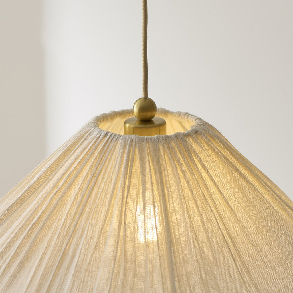 Endon Isabella Pendant Light in Brushed Aged Brass with Vintage White Scalloped Shade