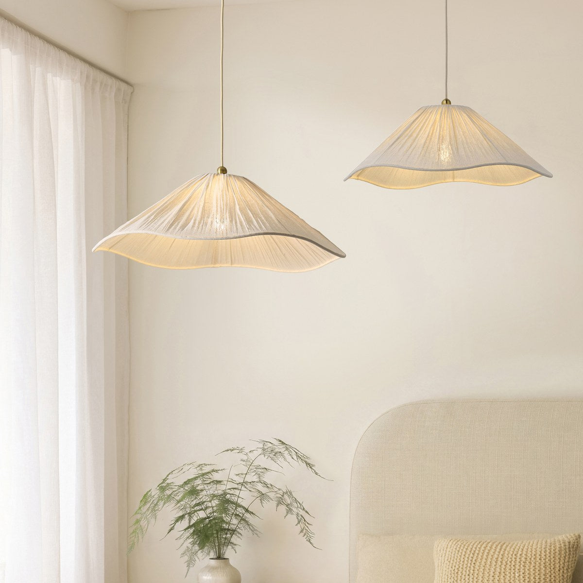 Endon Isabella Pendant Light in Brushed Aged Brass with Vintage White Scalloped Shade