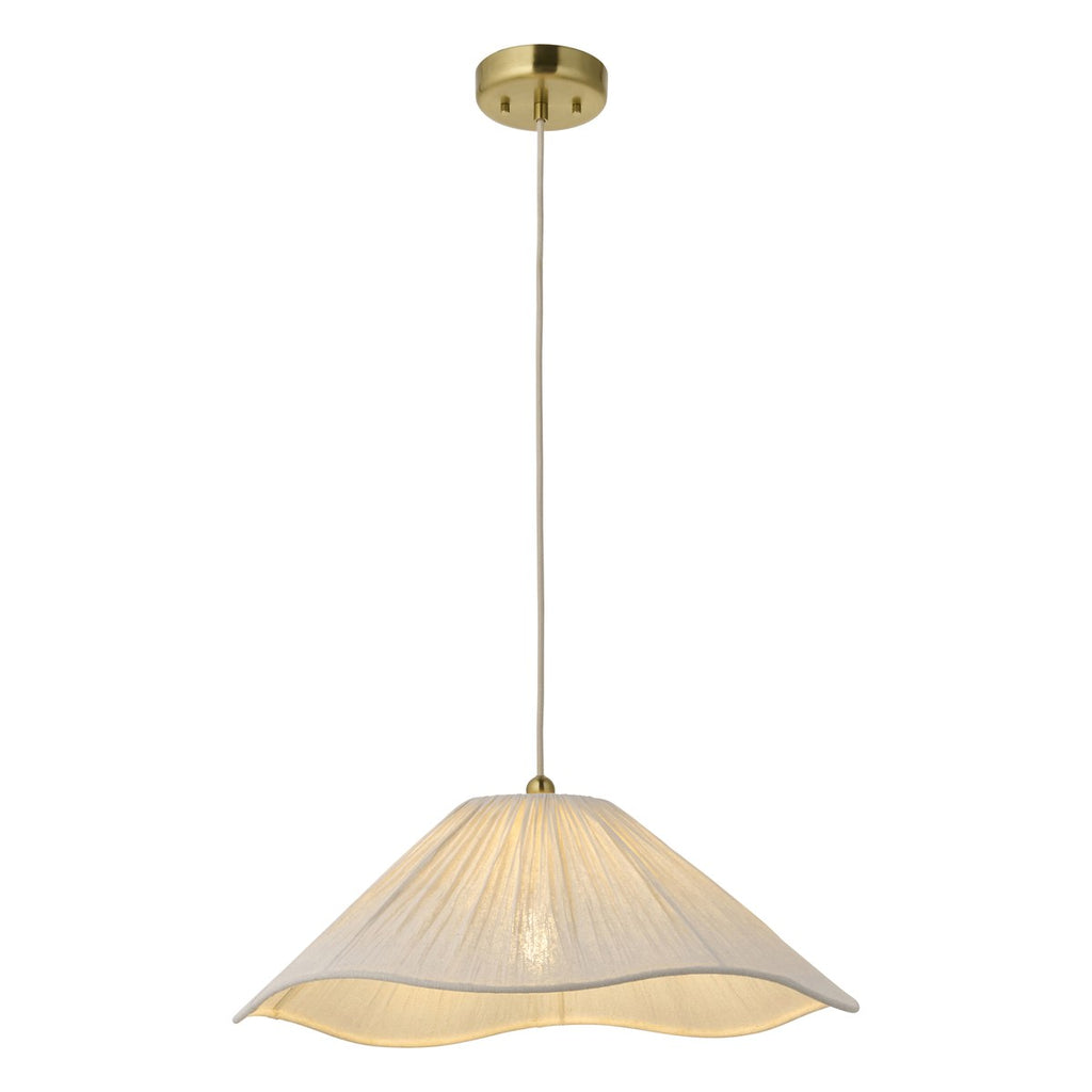 Endon Isabella Pendant Light in Brushed Aged Brass with Vintage White Scalloped Shade
